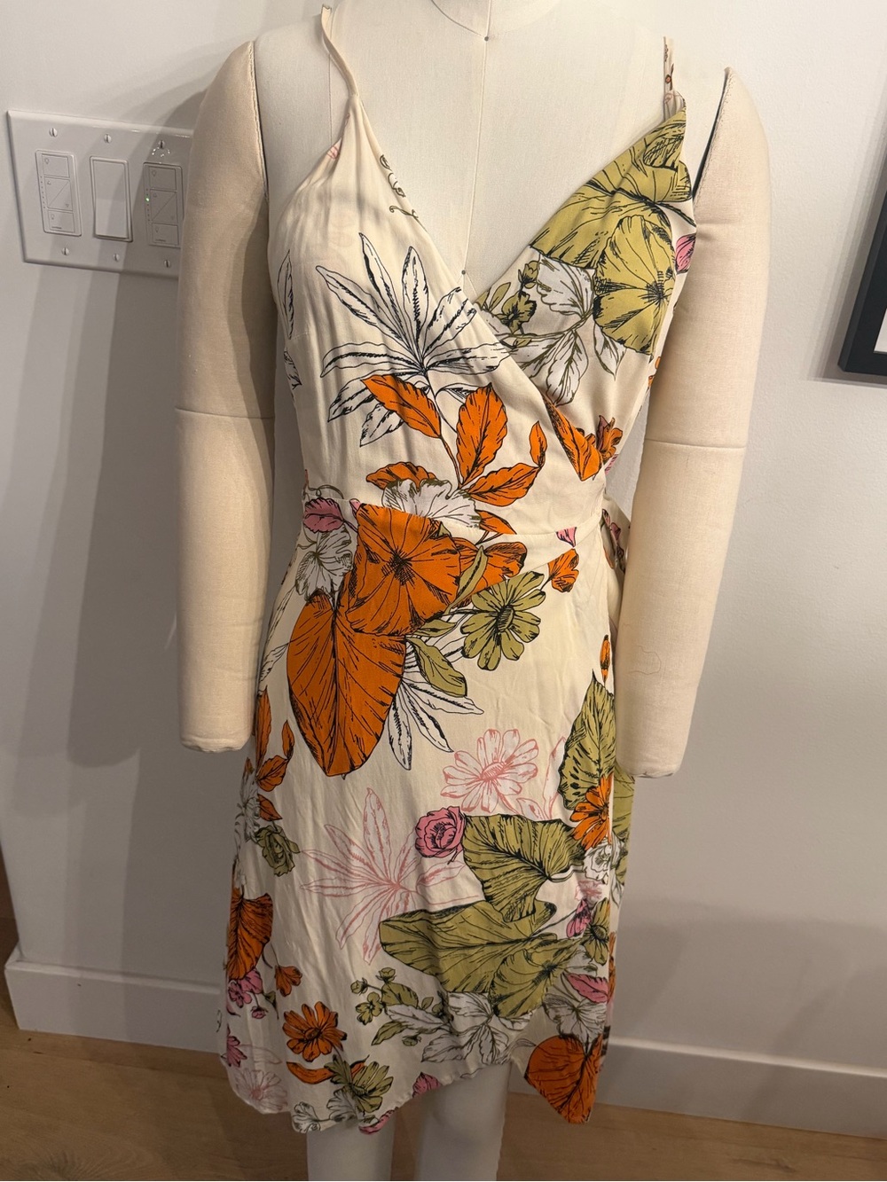 Cupshe Cream Midi Slip Dress with Orange & Green Floral Print
